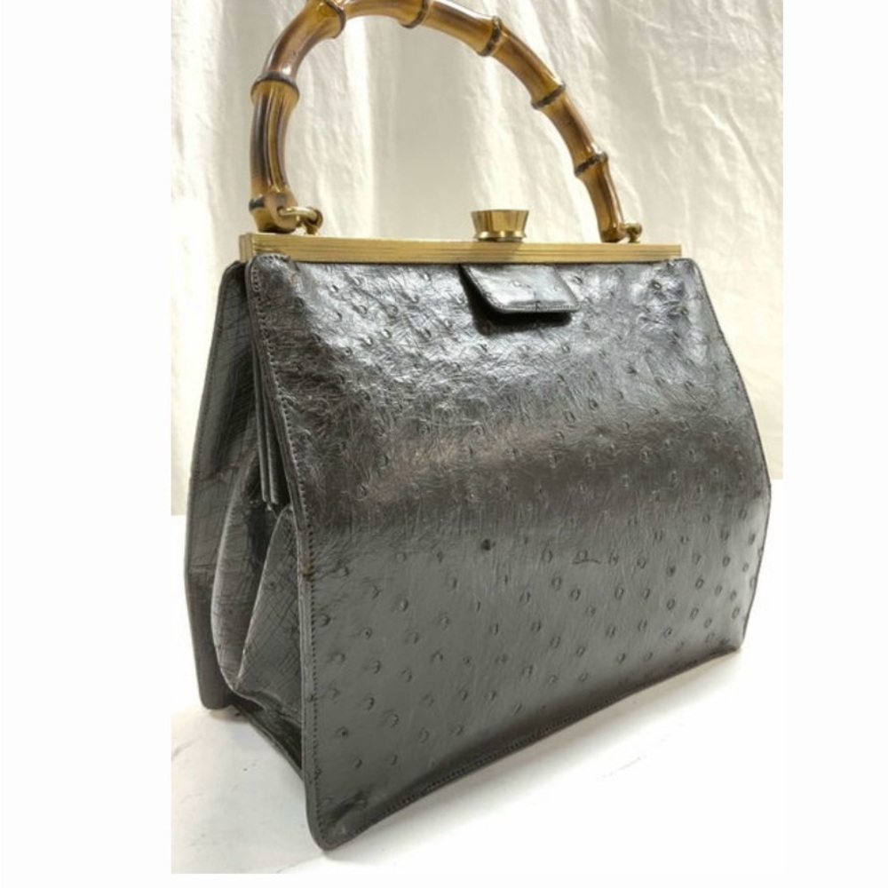 RARE 1950s True Vintage Elegance Evans Ostrich Leather Bamboo Handle Purse - Picture 3 of 10